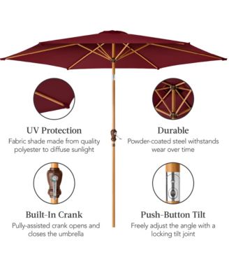 10ft Outdoor Woodgrain Pattern Steel Market Patio Umbrella w/ Crank, Tilt