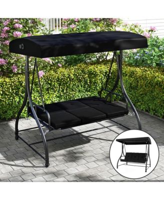 Converting Patio Swing Chair Porch Swing Bed w/Adjustable Canopy & Thickened Cushion