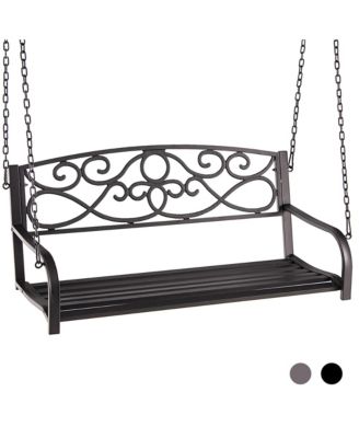 Patio Hanging Porch Swing Outdoor 2-Person Metal Swing Bench Chair w/ Chains