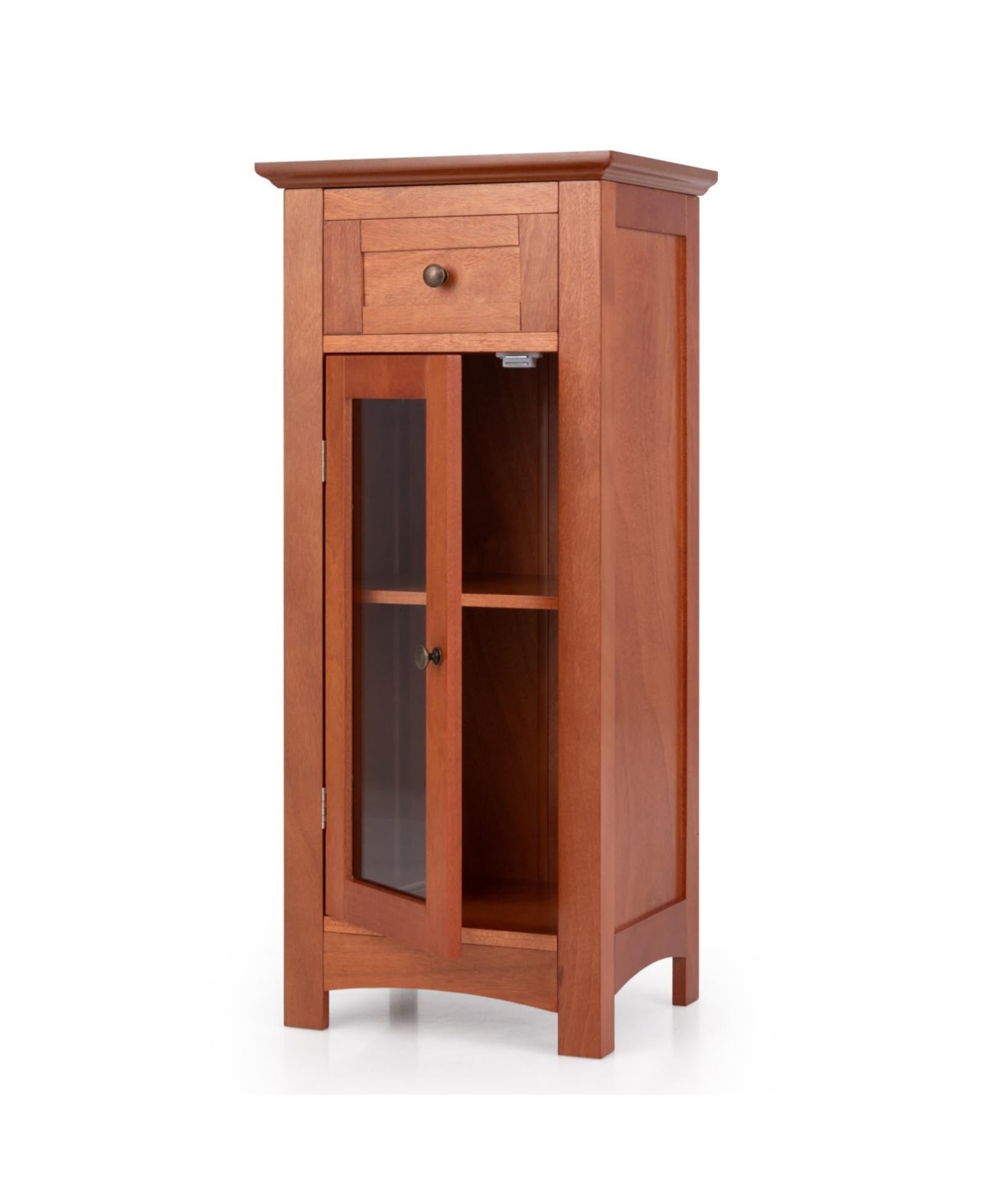Bathroom Freestanding Storage Cabinet with Single Glass Door - Brown