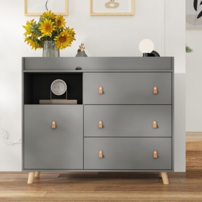 Diaper table with three drawers, baby changing station with multiple storage compartments