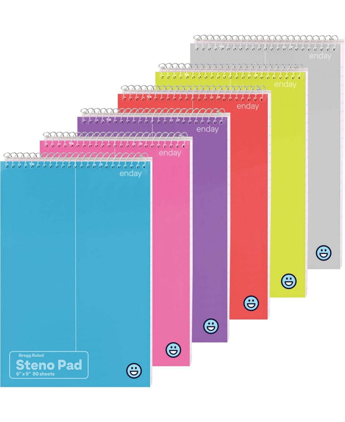 Steno Pads Spiral 6 x 9 inches, Gregg Rule White Paper, 80 Sheets Steno Notebook for writing in Pink, Purple, Green, Blue, Red, Grey, Color May