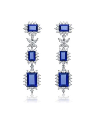 Sterling with Plated with Colored Cubic Zirconia Halo Three-Tier Earrings