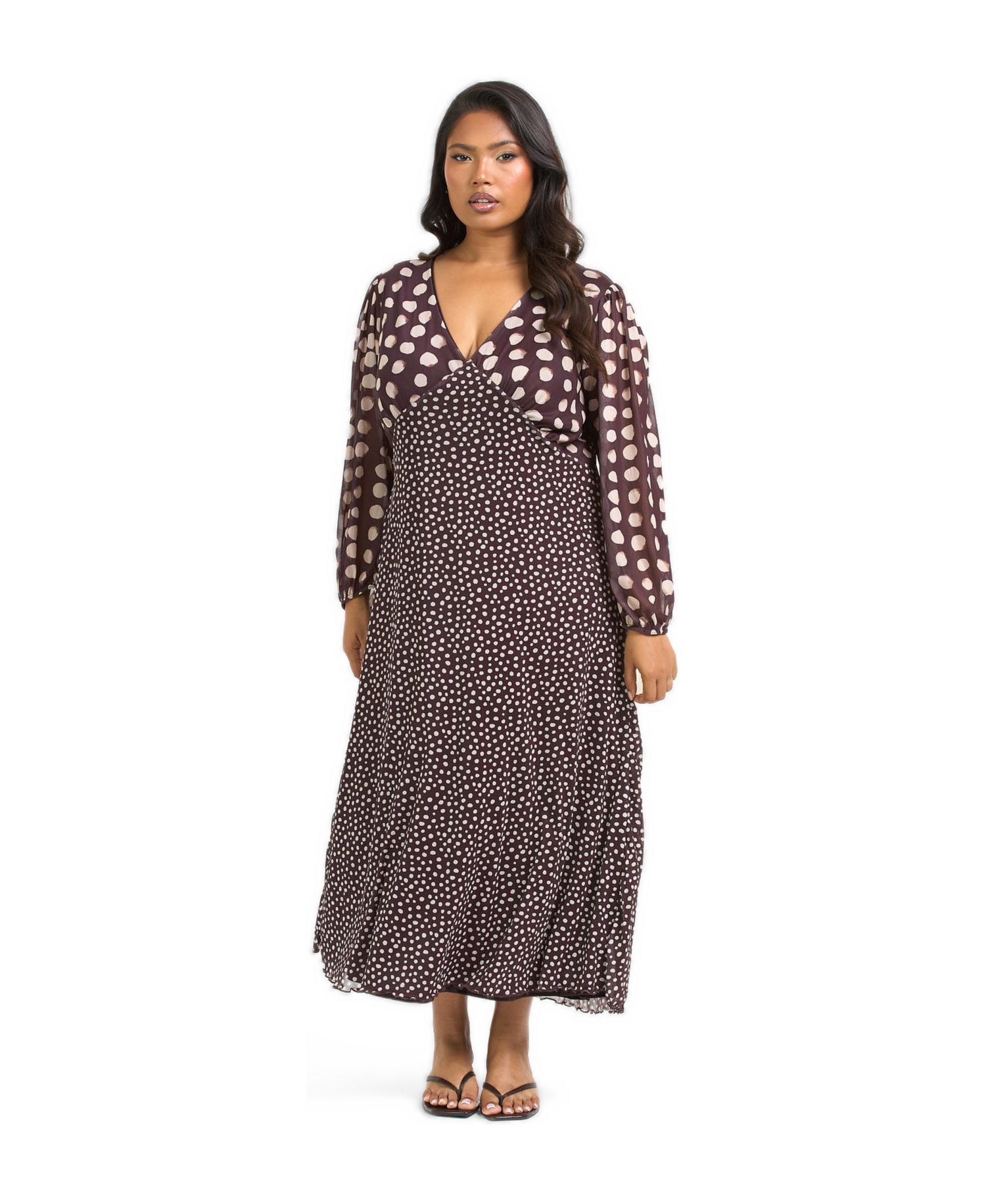 Women's Polka Dot Mesh Midi Dress