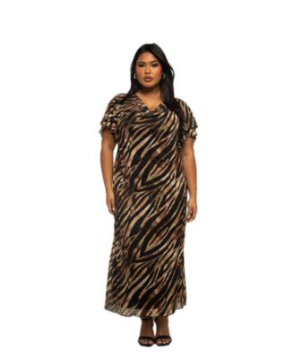 Women's Zebra Print Mesh Midi Dress