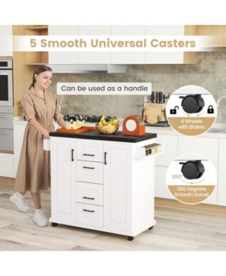 Rolling Kitchen Island Cart on Wheels with Storage Cabinets