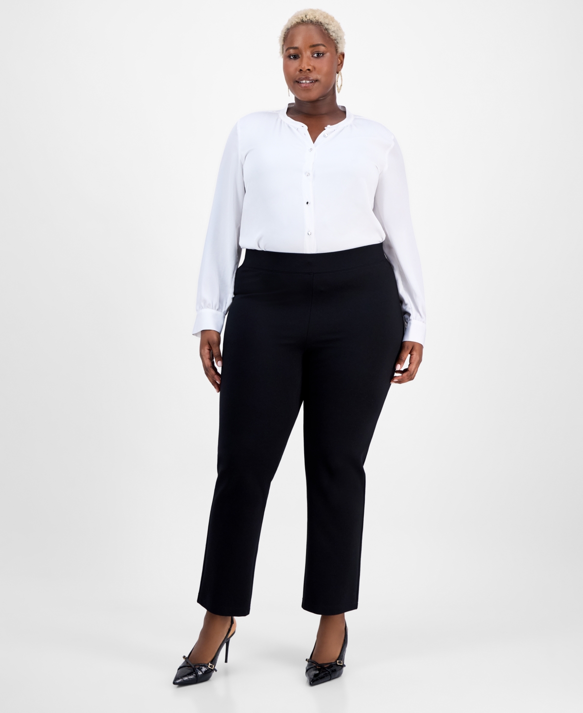 Plus Size High-Rise Slim-Fit Ankle Pants, Macy's Exclusive - Deep Black