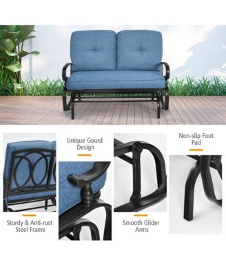 Glider Outdoor Patio Rocking Bench Loveseat Cushioned Seat Steel Frame