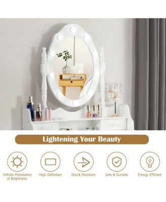 2-Pc. MDF Dimmable Bulb Lighted Vanity Dressing Table Set with Cushioned Stool