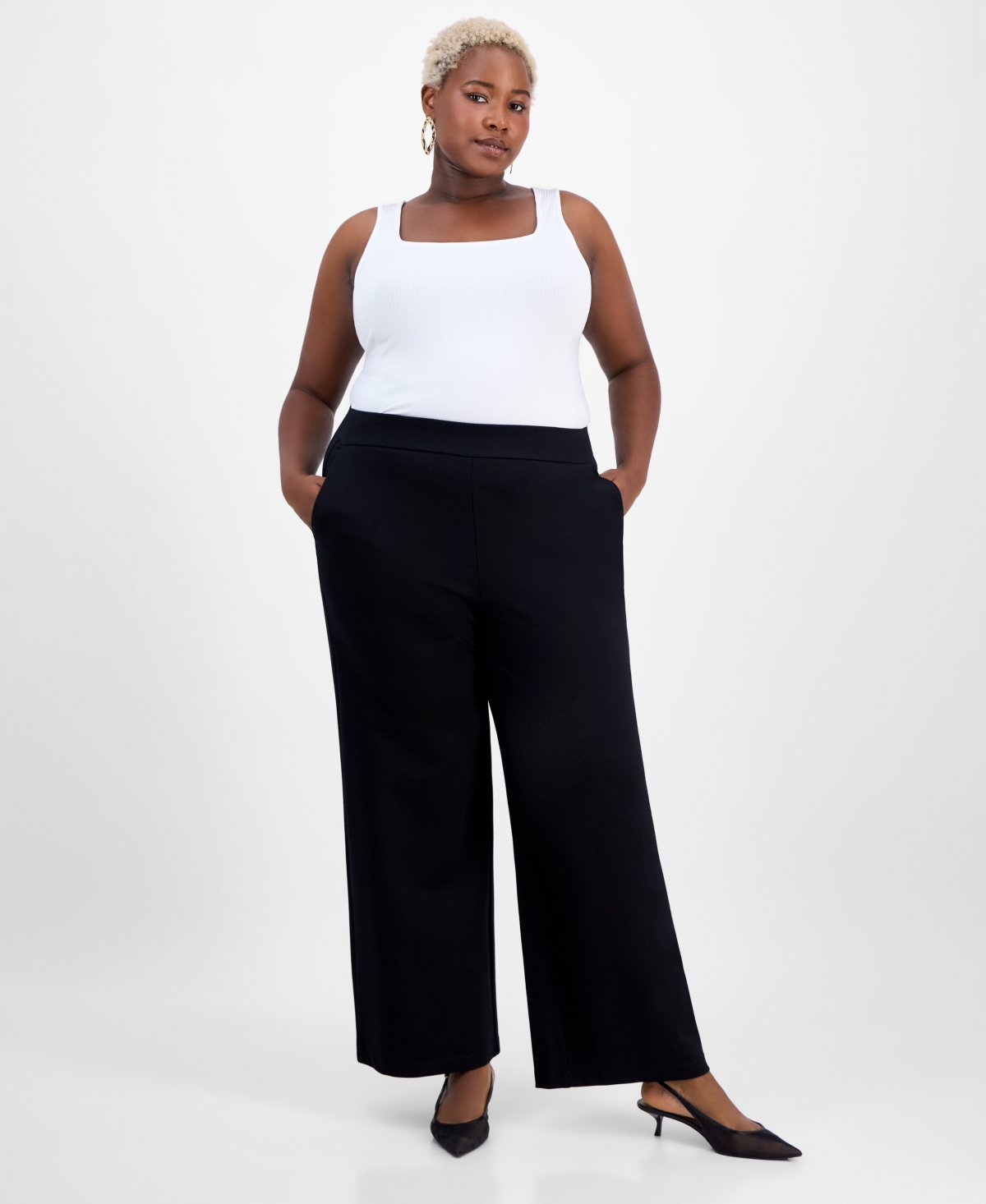 Plus Size High-Rise Pull-On Pants, Macy's Exclusive - Deep Black