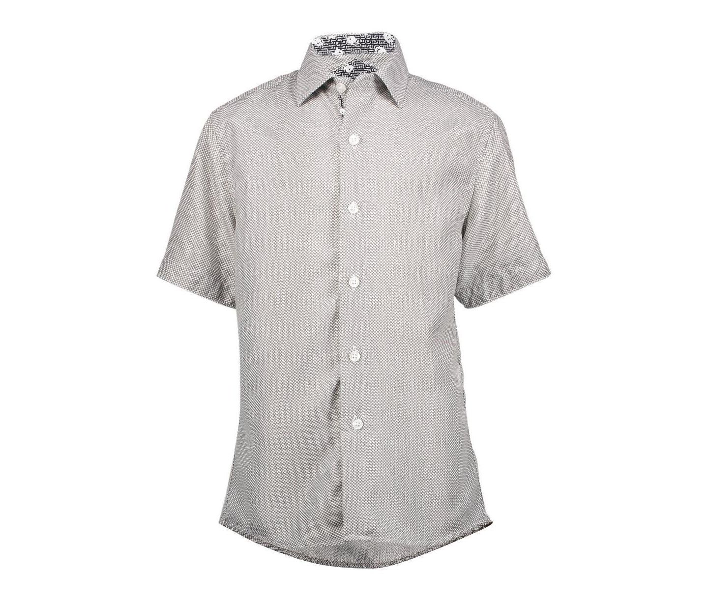 Рубашка Elie Balleh Blue Micro Houndstooth Button-Down Slim Fit Short Sleeve Shirt для мальчиков, цвет: Чёрный — фото 1