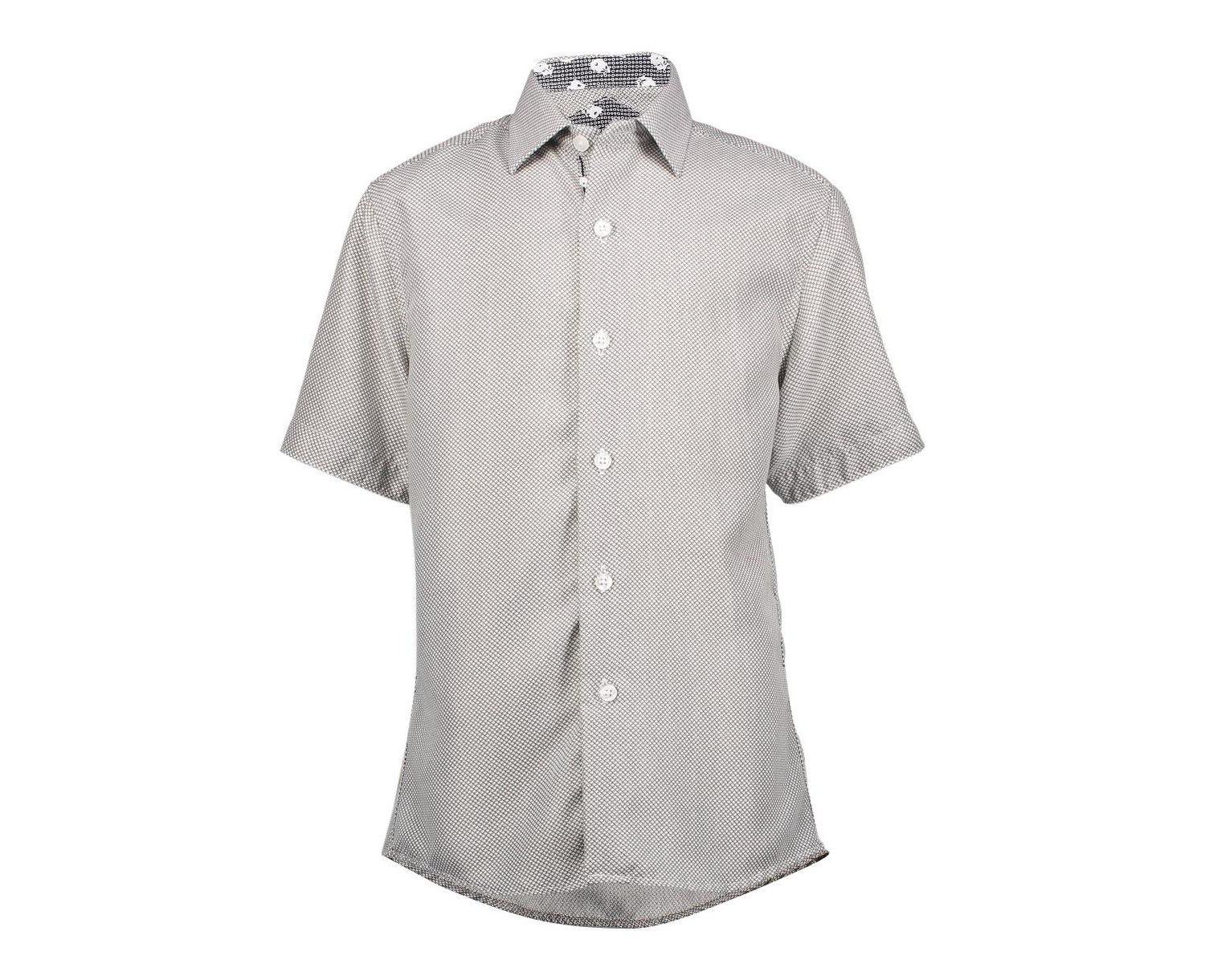 Little Boys Blue Micro Houndstooth Button-Down Slim Fit Short Sleeve Shirt