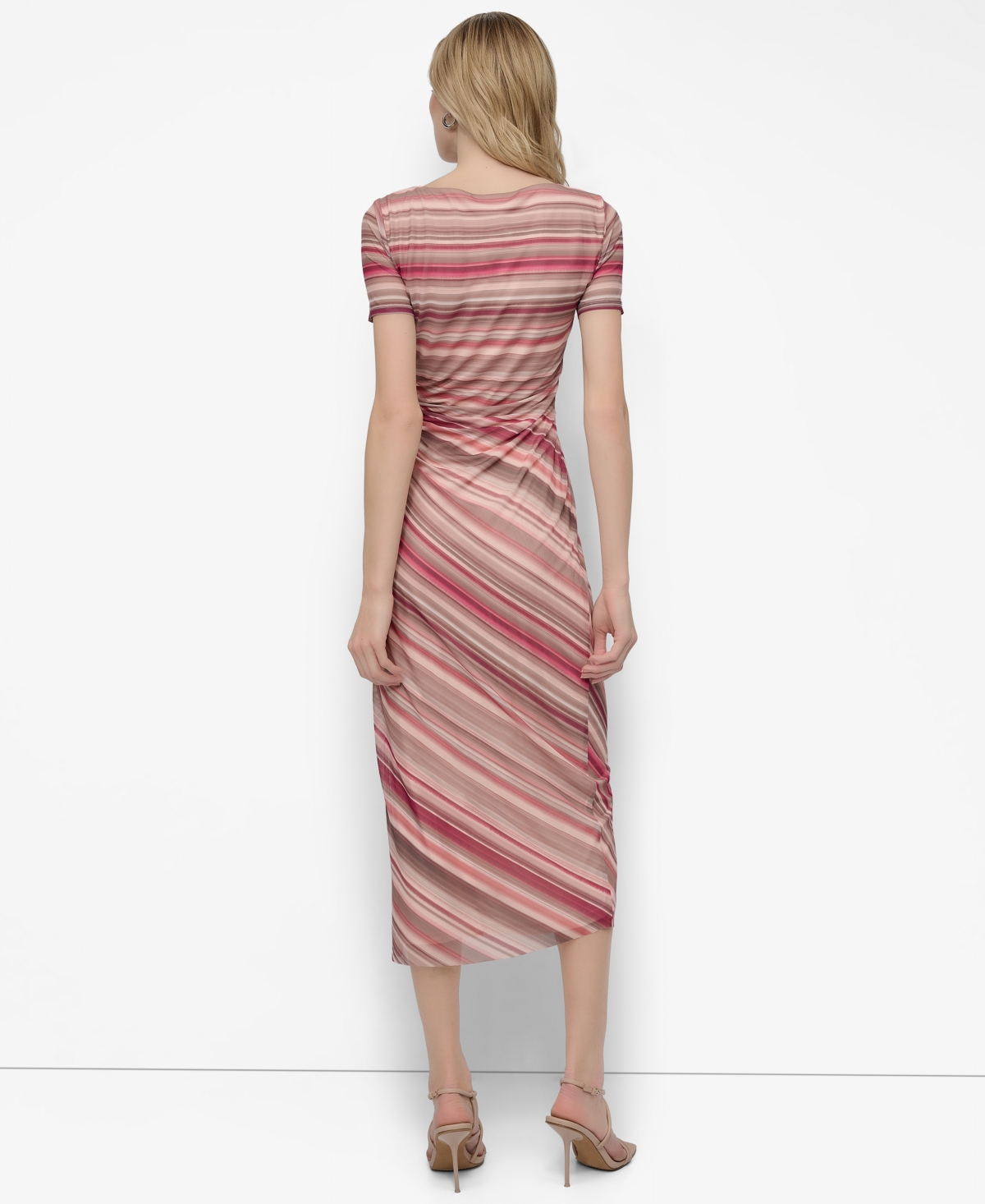 Dkny Women's Mesh Striped Side-Knot Boat-Neck Midi Dress
