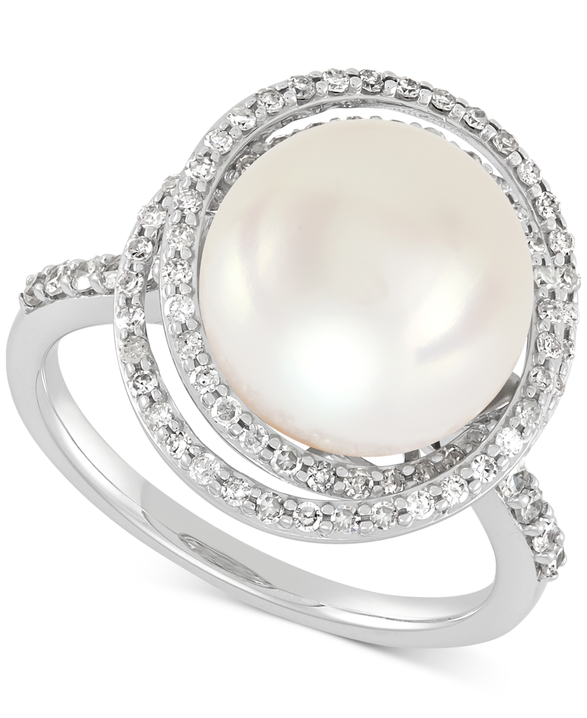 Honora Ming Freshwater Pearl (11-12mm) & Diamond (1/2 Ct. T.w.) Statement Ring In 14k White Gold In Silver