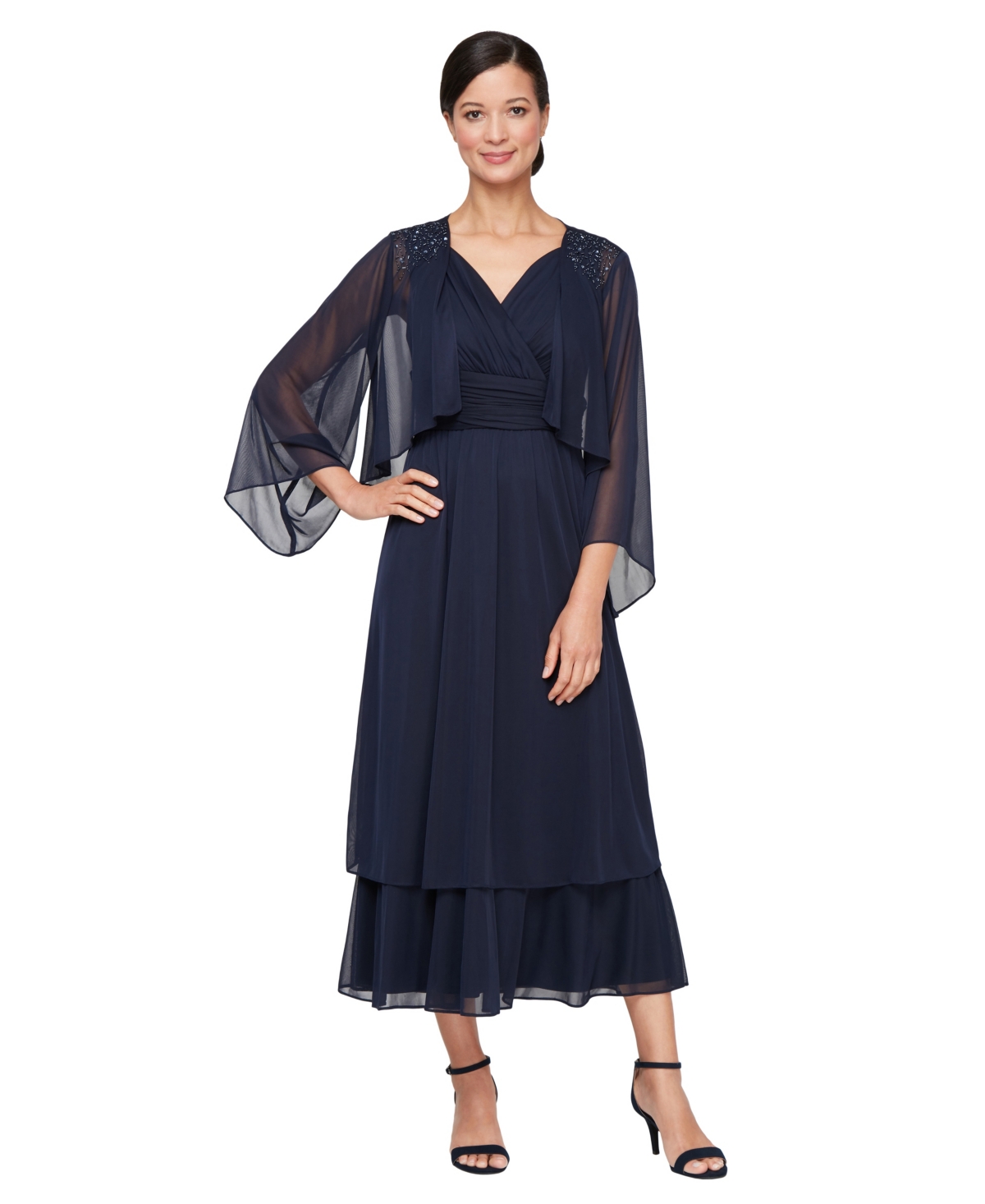 Women's Surplice-Neck Jersey A-Line Dress - Navy