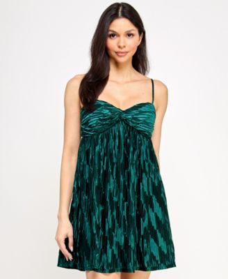 Juniors' Printed Pleated Mesh A-Line Dress