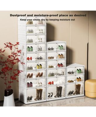 Shoe Organizer Storage Box, 18 Pairs Foldable Shoe Rack for Closet with Dustproof Doors, No Assembly Stackable Boot Shoes Boxes Cabinet Bins