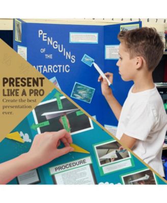 Trifold Poster Board 36" x 48" White Presentation Board - Self-Adhesive Science Subtitles Included - Science Fair Display Boards, for School, Fun Projects and Business Presentations