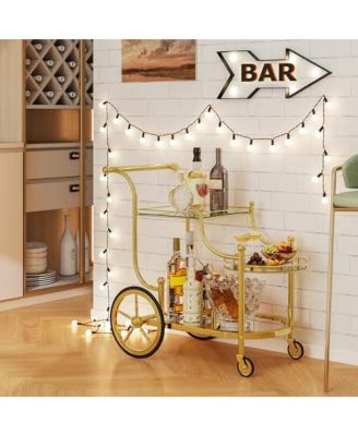 3-Tier Home Bar Serving Cart on Wheels with Mirrored Shelves