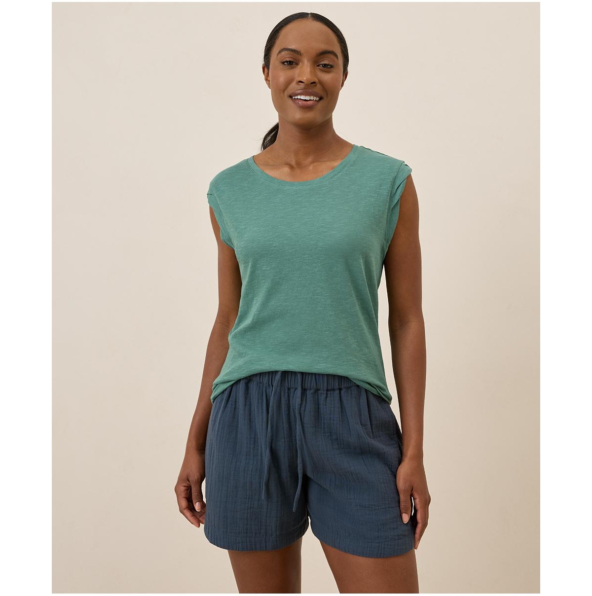 Women's Organic Cotton Featherweight Slub Muscle Tee - White