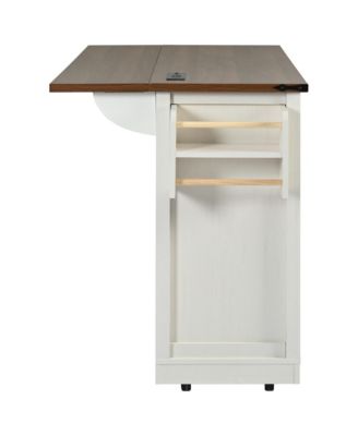 Farmhouse Kitchen Island with Drop Leaf & Wheels
