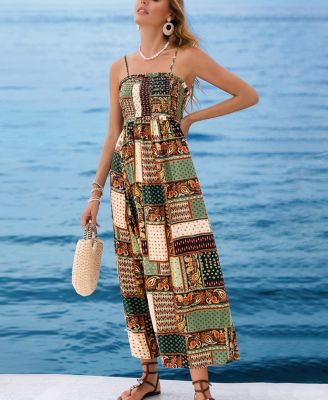 Women's Patchwork Paradise Paisley Midi Beach Dress