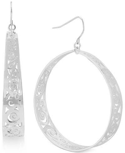 Touch of Silver Cutout Hoop Earrings in Silver-Plating