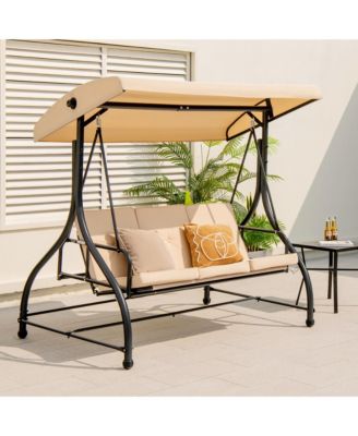 3-Seat Outdoor Converting Patio Swing Glider Adjustable Canopy Porch Swing