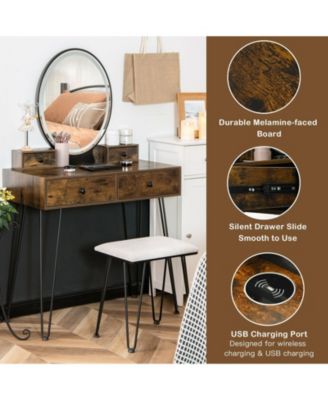 Vanity Desk with Mirror and Lights for Bedroom