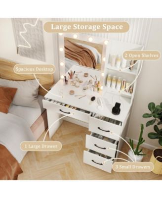 Vanity Desk with 3-Color Lights and Power Outlets