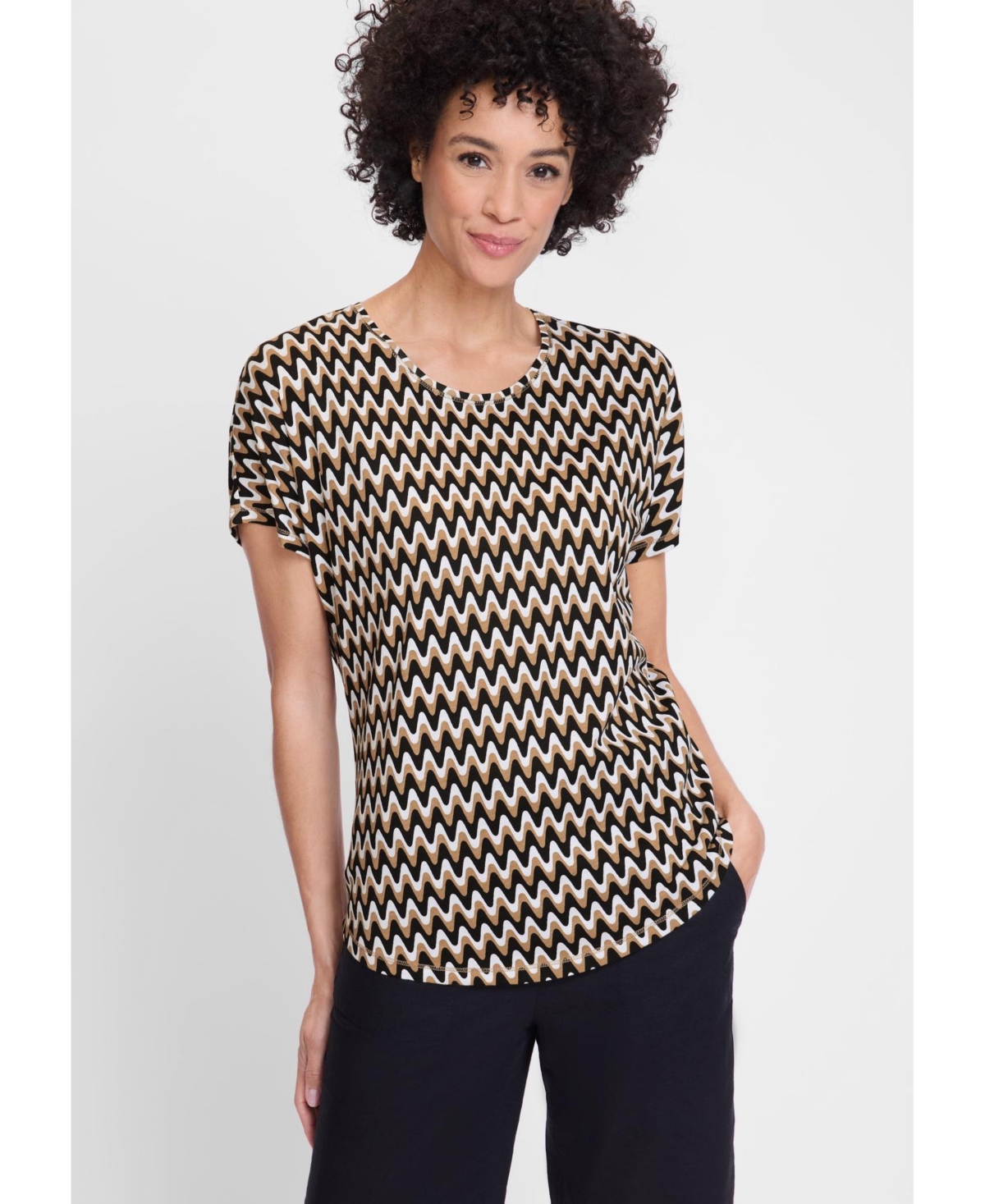 Women's Waved Striped T-Shirt - Light cognac