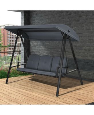 3-Person Patio Porch Swing Cushioned Outdoor Swing Chair w/ Adjustable Canopy