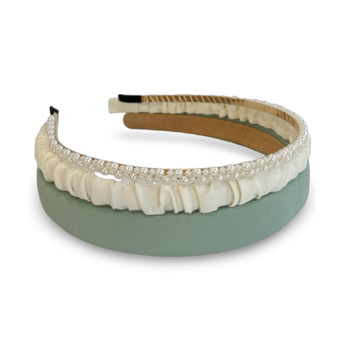 Classic Headband Set - Green + Cream + Pearl - Green