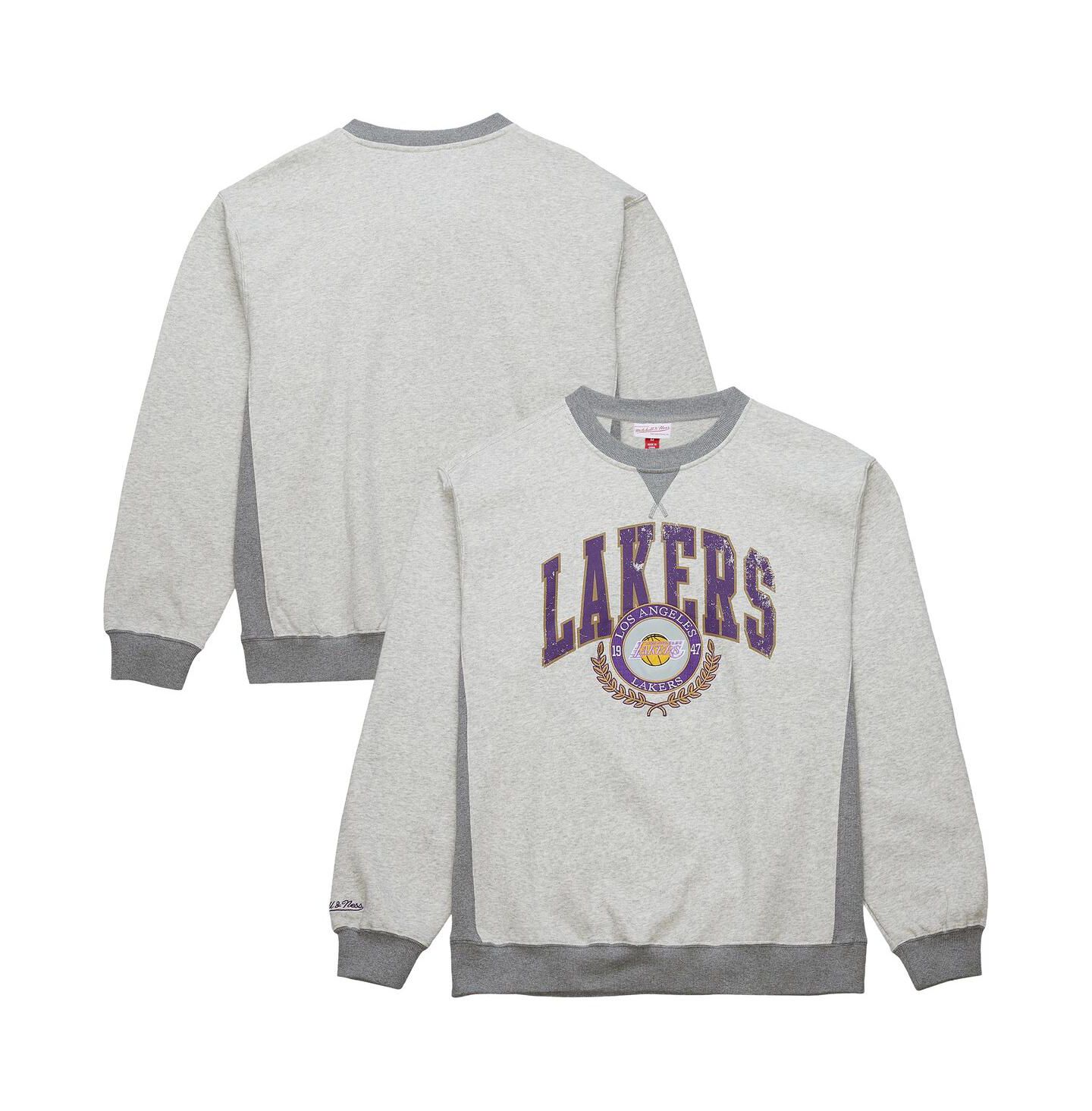 Мужская толстовка Mitchell & Ness Heather Gray Los Angeles Lakers Vintage Logo Pullover — фото 1