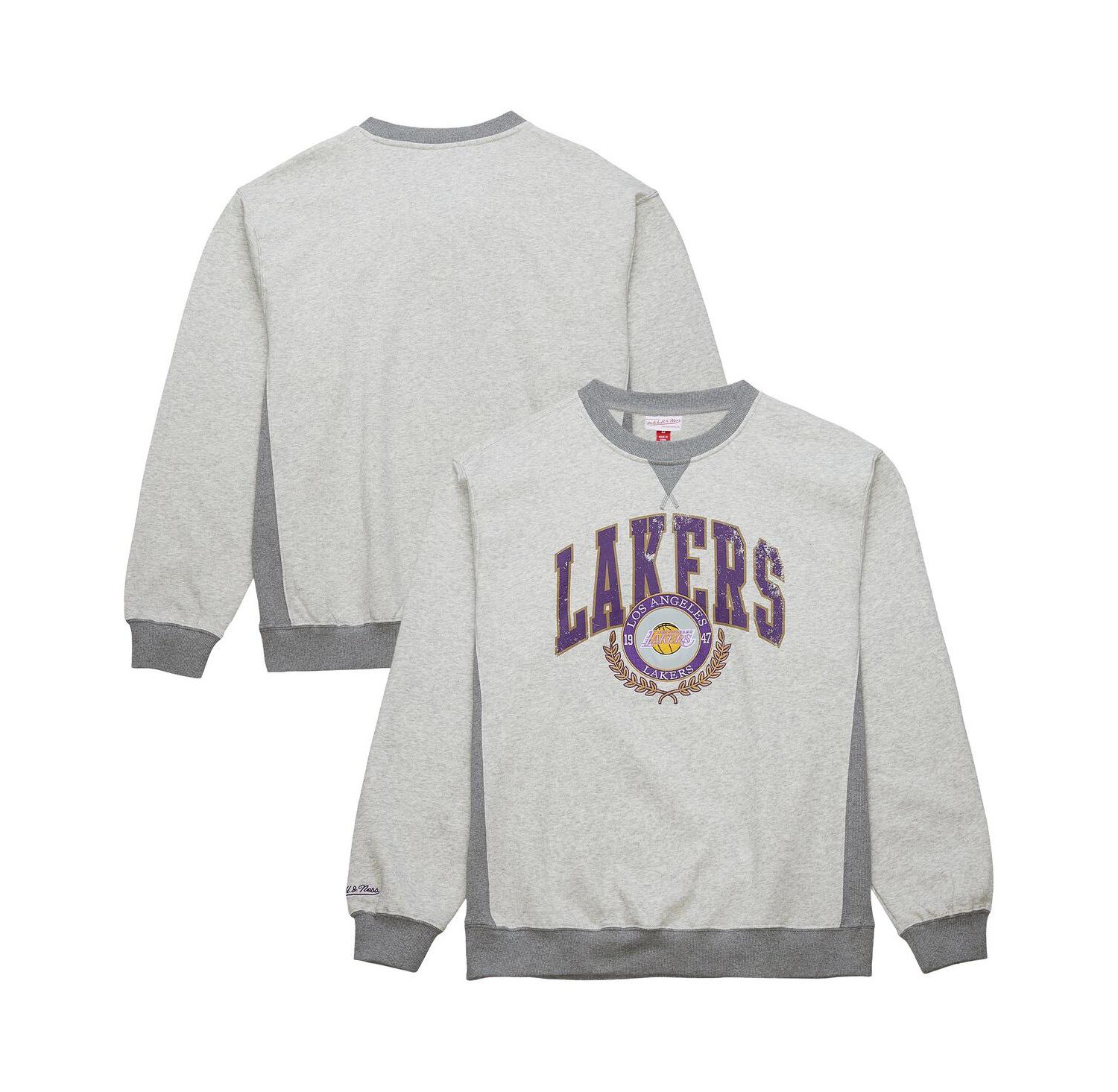 Men's Heather Gray Los Angeles Lakers Vintage Logo Pullover Sweatshirt