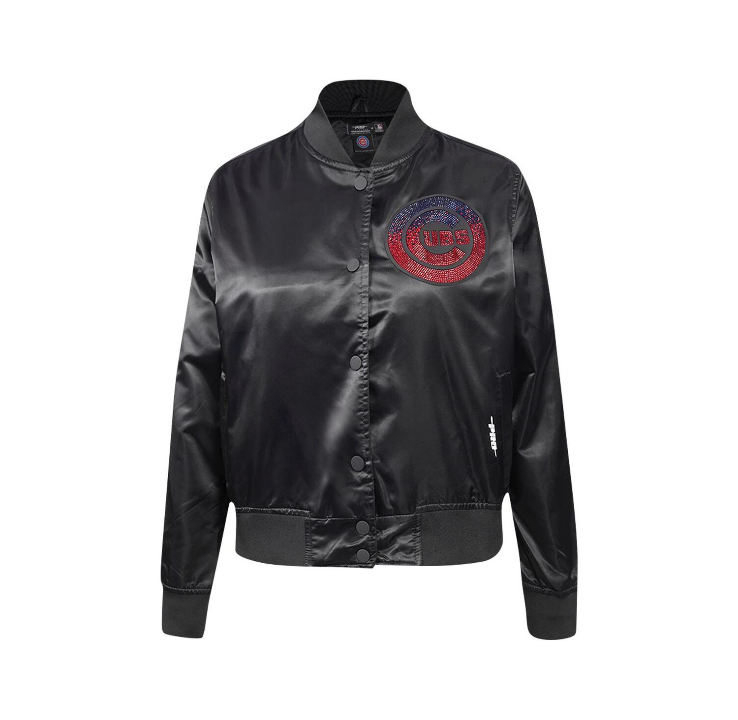Women's Black Chicago Cubs Rhinestone Satin Full-Snap Jacket