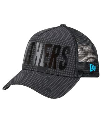 Men's Black Carolina Panthers Midnight Ink Tonal Text A-Frame Trucker 9FORTY Adjustable Hat