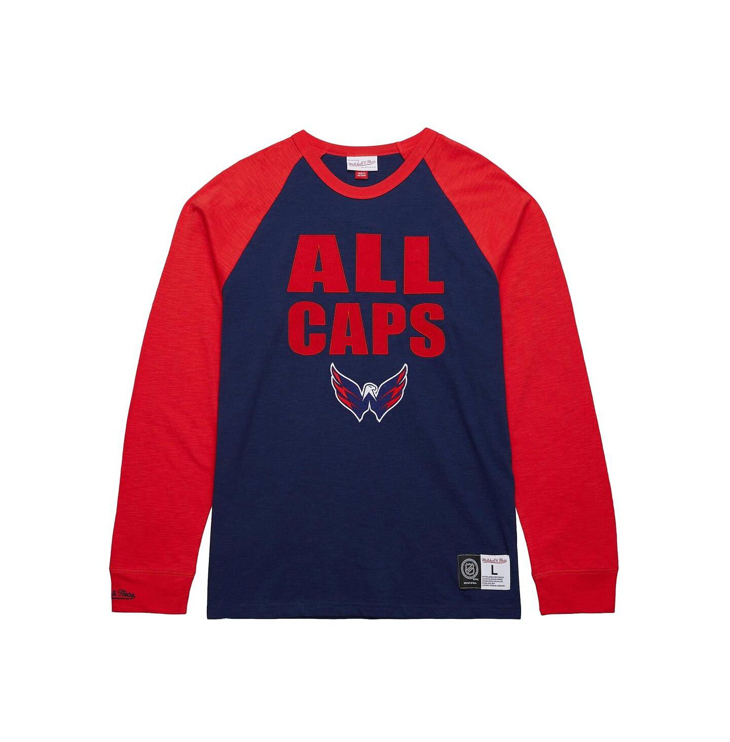 Мужская футболка Mitchell & Ness Navy/Red Washington Capitals Legendary Slub Raglan Long Sleeve — фото 1