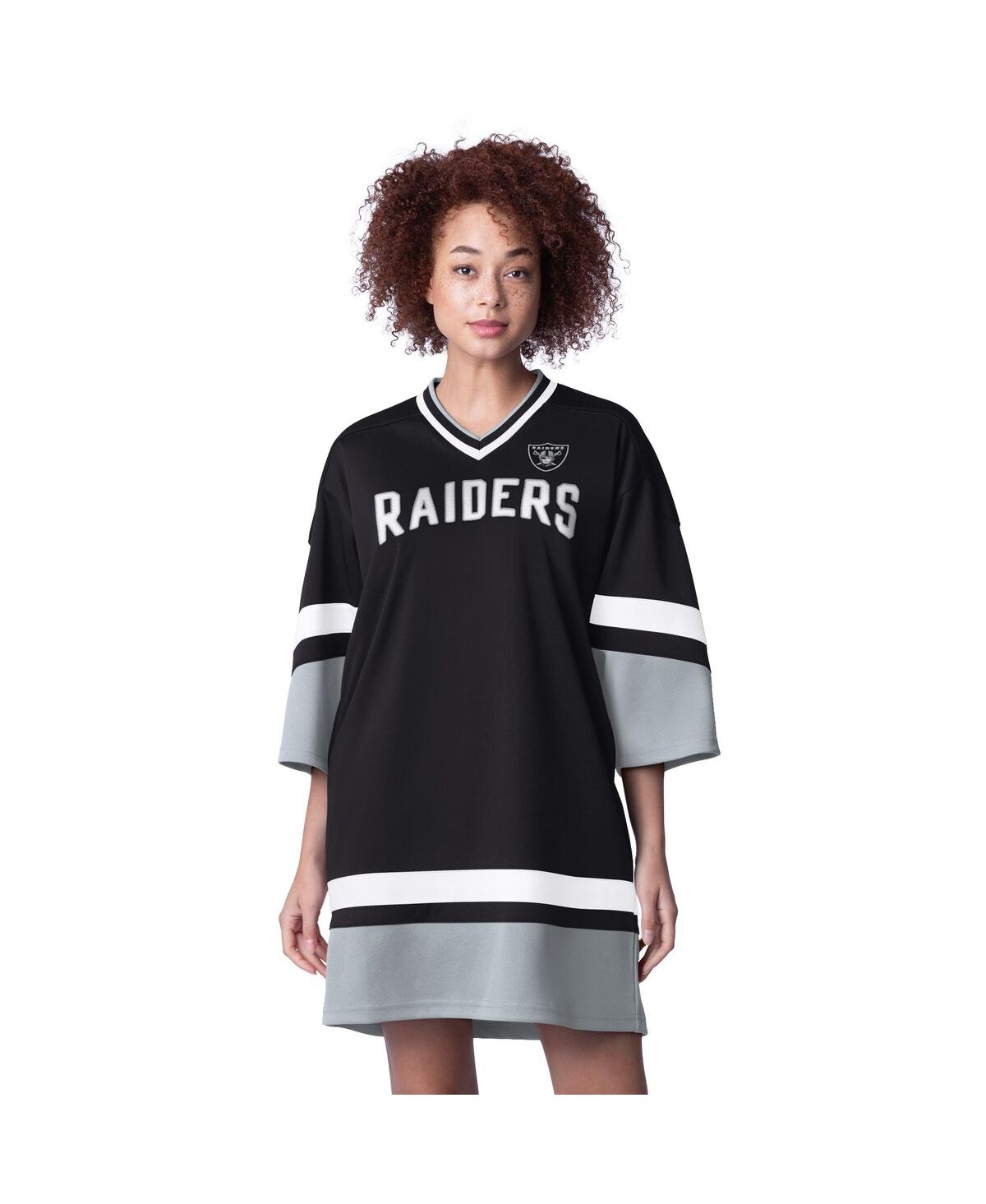 Women's Black Las Vegas Raiders Slap Shot 3/4 Sleeve Sneaker Dress - Black