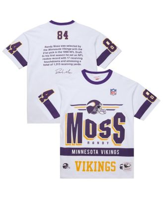 Men's Randy Moss White Minnesota Vikings Name Number Team Origins Vintage Logo T-Shirt