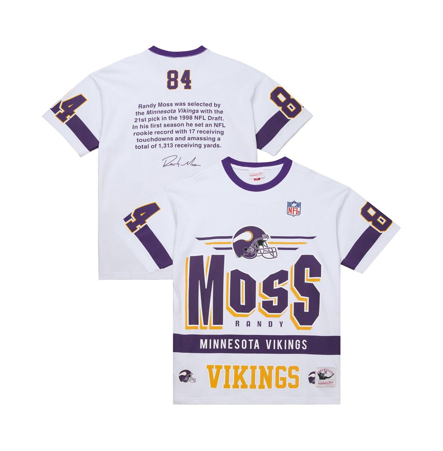 Мужская футболка Mitchell & Ness Randy Moss White Minnesota Vikings Name & Number Team Origins Vintage Logo — фото 1