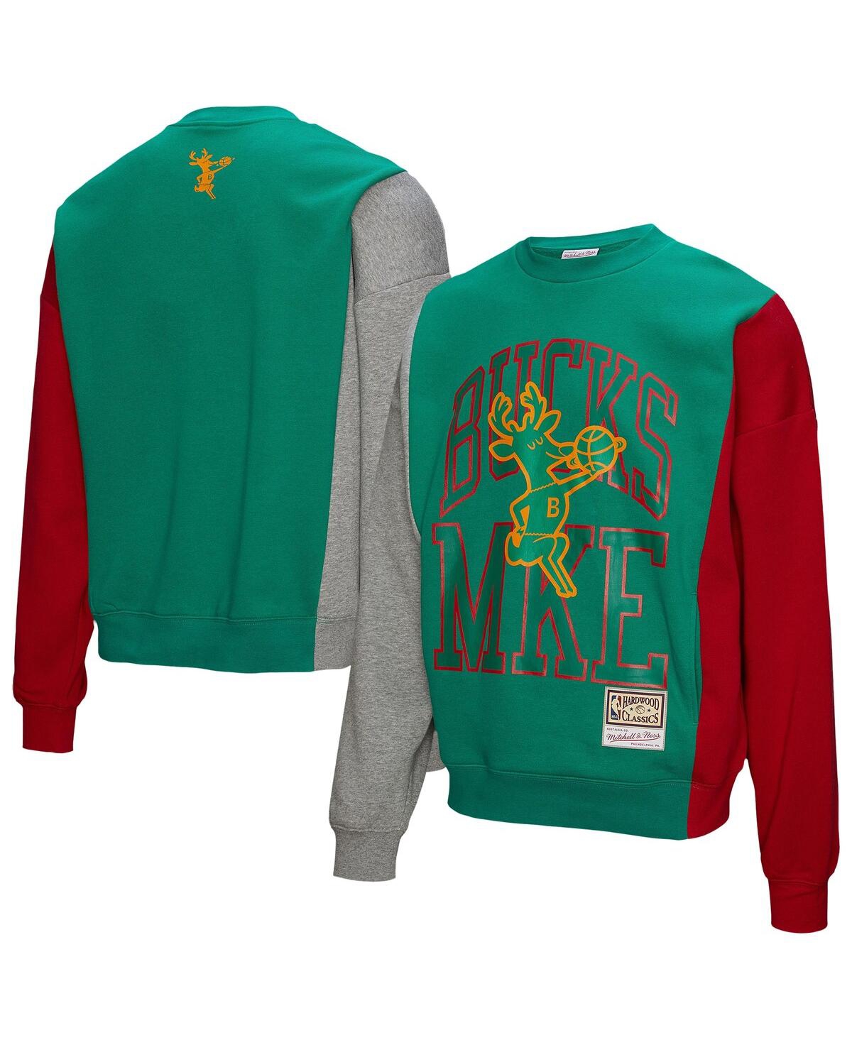 Mitchell & Ness Men's And Women'sâ Green Milwaukee Bucks Hardwood Classics Split 3 Pullover Sweatshirt In Green