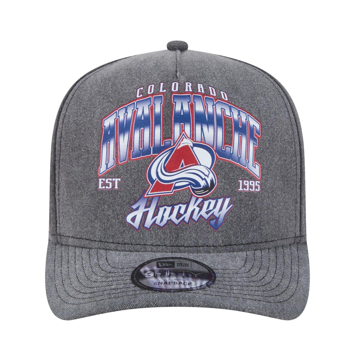 Мужская кепка New Era Charcoal Colorado Avalanche Throwback Washed A-Frame Pre-Curved 9FIFTY Snapback Hat — фото 2