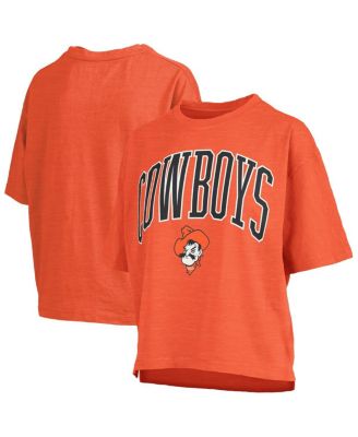 Pressbox - Women's Orange Oklahoma State Cowboys Nelson Arch Over Logo Waist Length Oversized Slub T-Shirt