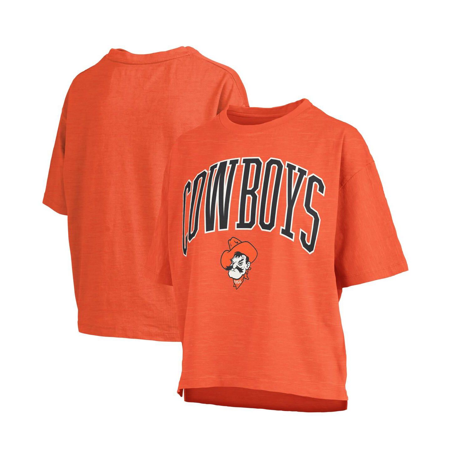 Женская футболка Pressbox Orange Oklahoma State Cowboys Nelson Arch Over Logo Waist Length Oversized Slub — фото 1