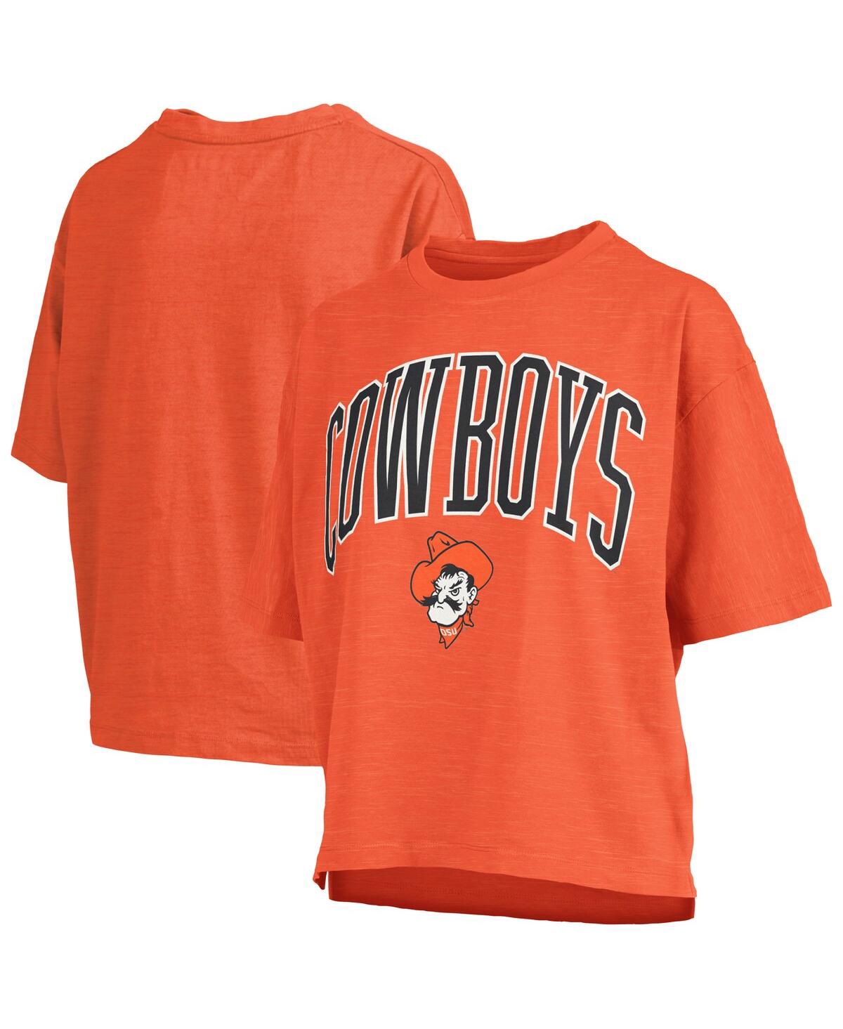 Women's Orange Oklahoma State Cowboys Nelson Arch Over Logo Waist Length Oversized Slub T-Shirt - Orange