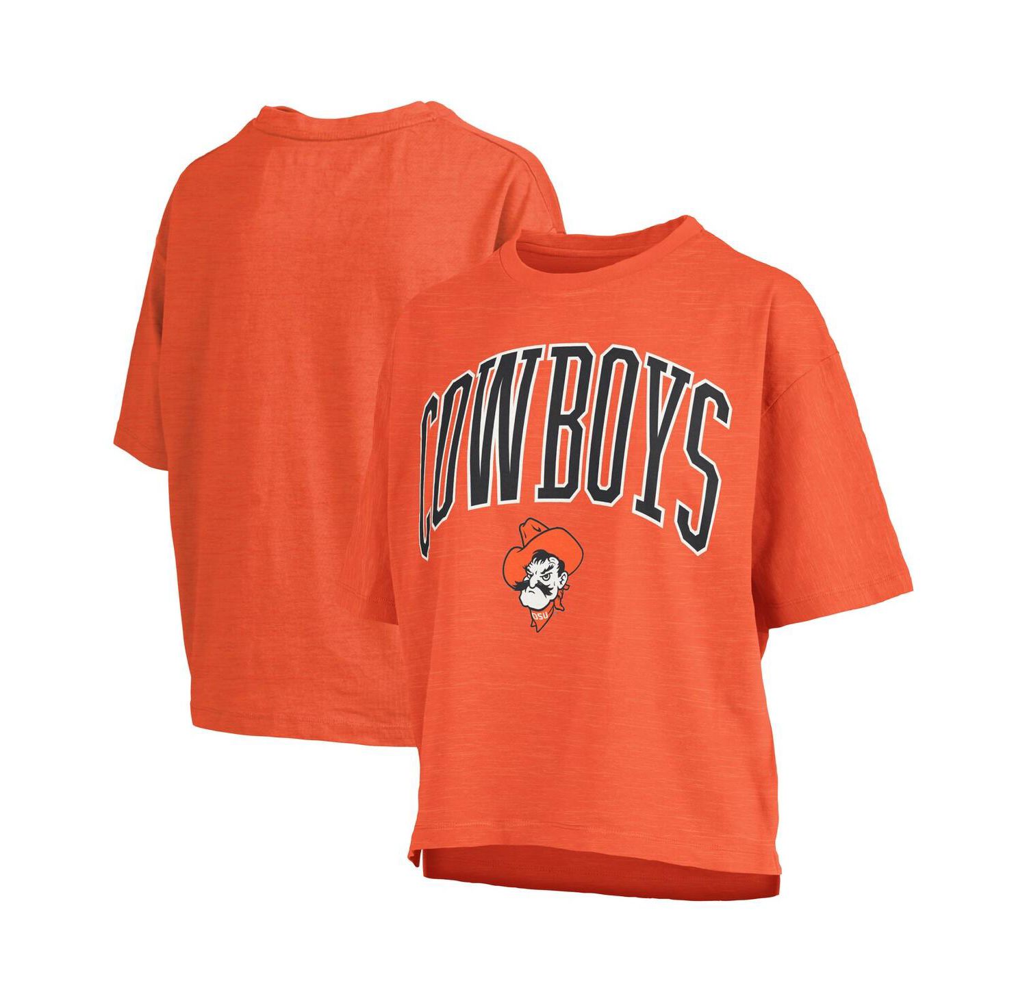 Women's Orange Oklahoma State Cowboys Nelson Arch Over Logo Waist Length Oversized Slub T-Shirt