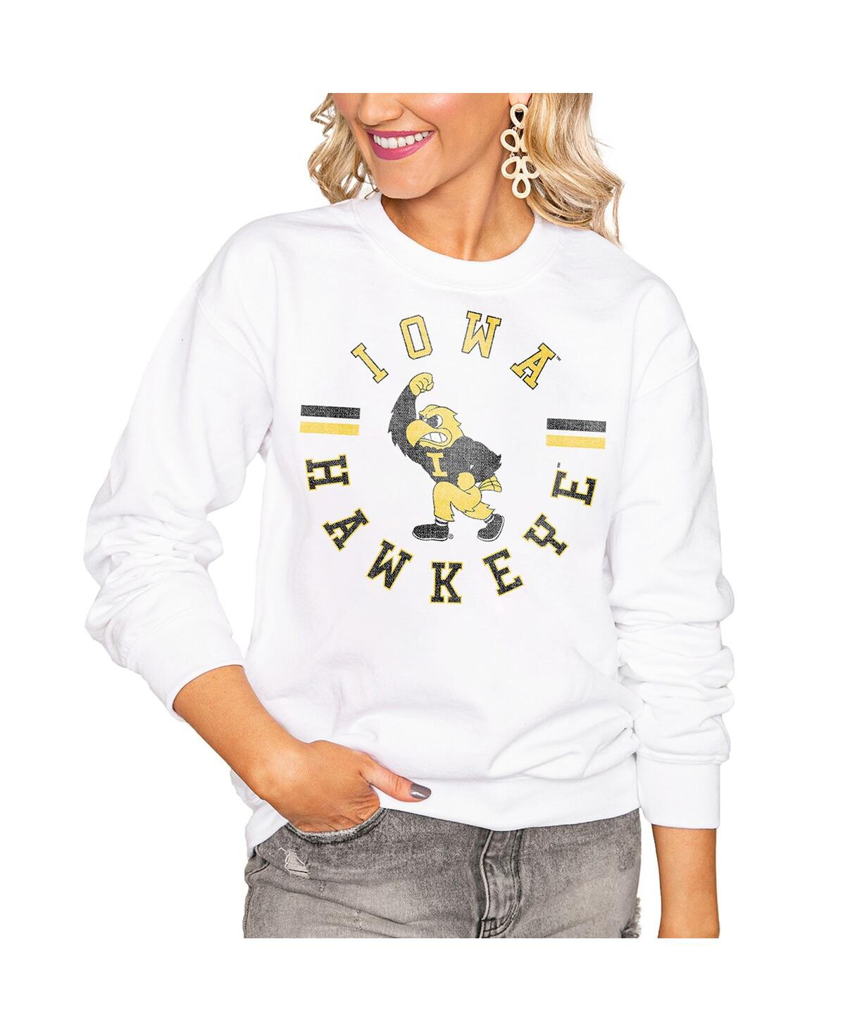 Women's White Iowa Hawkeyes Vintage Days Perfect Pullover Sweatshirt - White