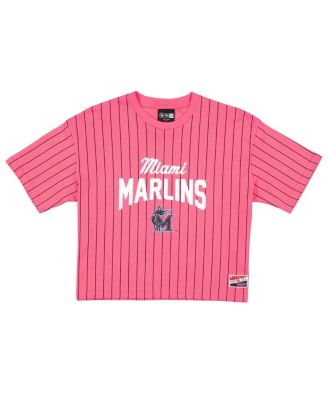Women's Pink Miami Marlins 2025 City Connect Pinstripe T-Shirt