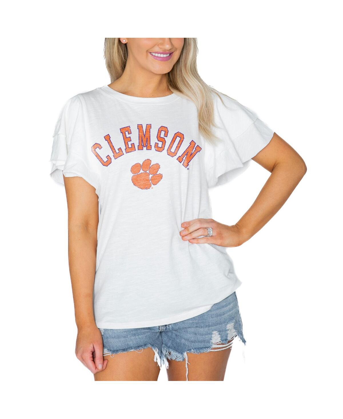 Women's White Clemson Tigers Arch Logo Flutter Sleeve Lightweight T-Shirt - White